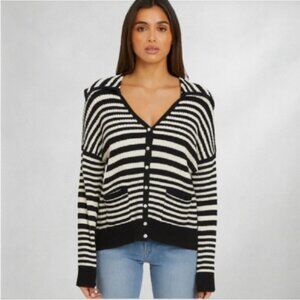 Bagatelle Collection Knit Black/Ivory Ribbed Stripe Women’s Cardigan Sweater M